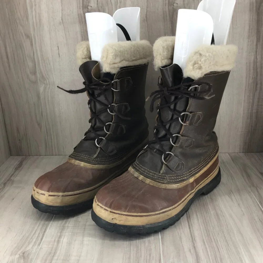 Kaufman Boots Mens 9 Brown Leather Duck Boot Winter Lined Lace Up